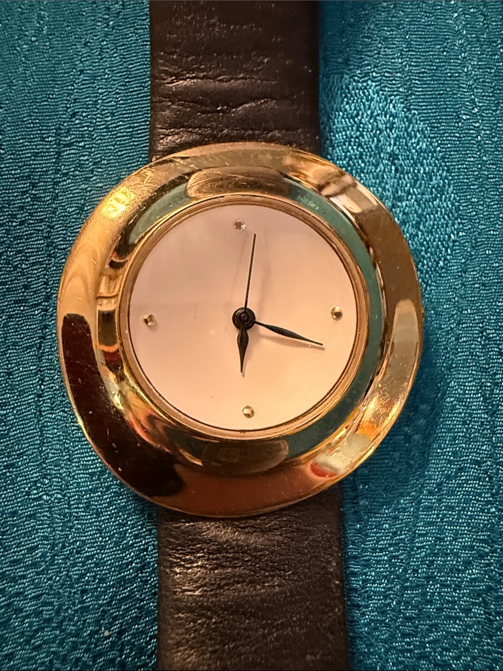 Robert Lee Morris Gold Tone Round Dial Watch with Black Leather Strap